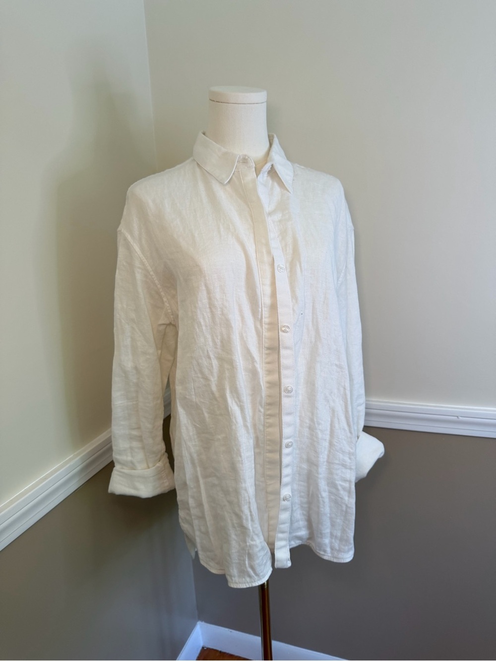 Athleta Retreat Linen Top Button Down Shirt White Medium